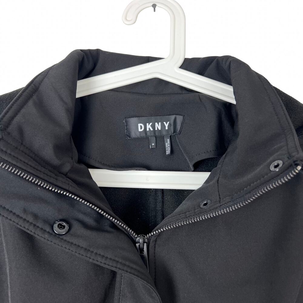 DKNY Black Hooded Belted Coat Women’s Medium Softshell Trench Jacket - Picture 3 of 8